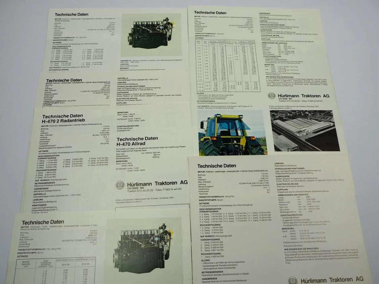 6x Original Prospekt Hürlimann H-470 480 490 5110 6130 6160 Schlepper 1979