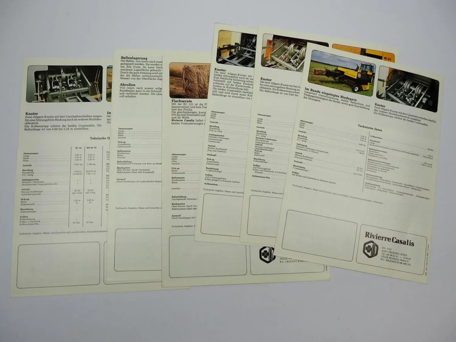 6x Original Prospekt Mappe Rivierre Casalis Landtechnik Pressen 1981