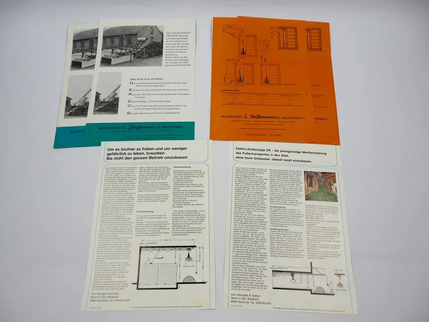 6x Original Prospekt Mengele Herzog Seilzug Kettenzug Landtechnik 1970er Jahre