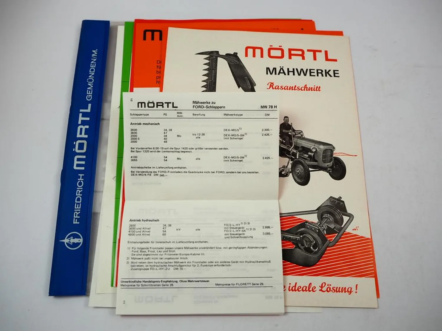 6x Original Prospekt Preisliste Anschreiben Mappe Mörtl Mähwerke 1978