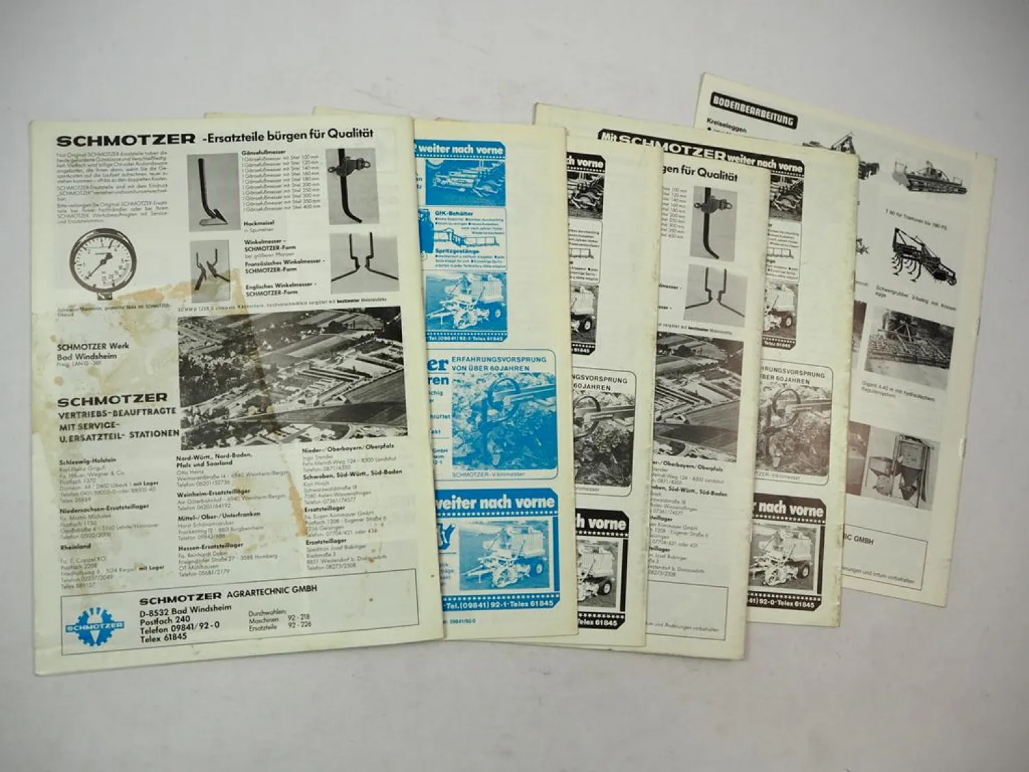 6x Original Prospekt Schmotzer Landtechnik Produktprogramm 1980er Jahre