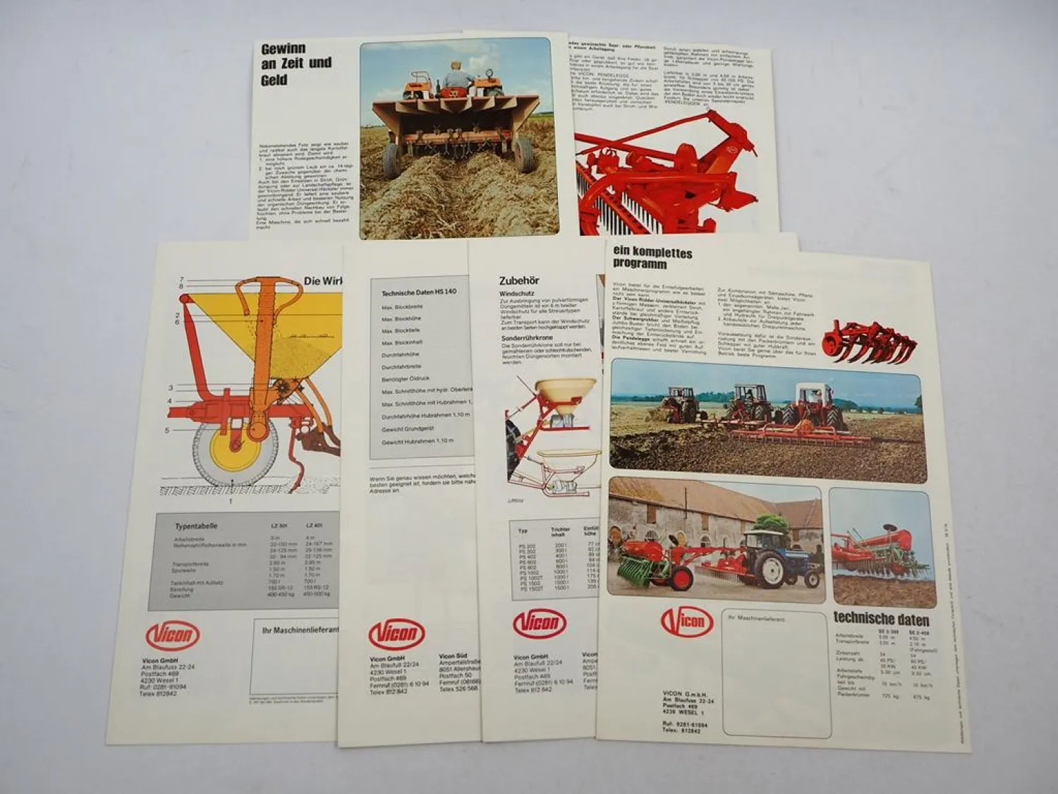 6x Original Prospekt Vicon Landtechnik Düngerstreuer Egge 1970/80er Jahre
