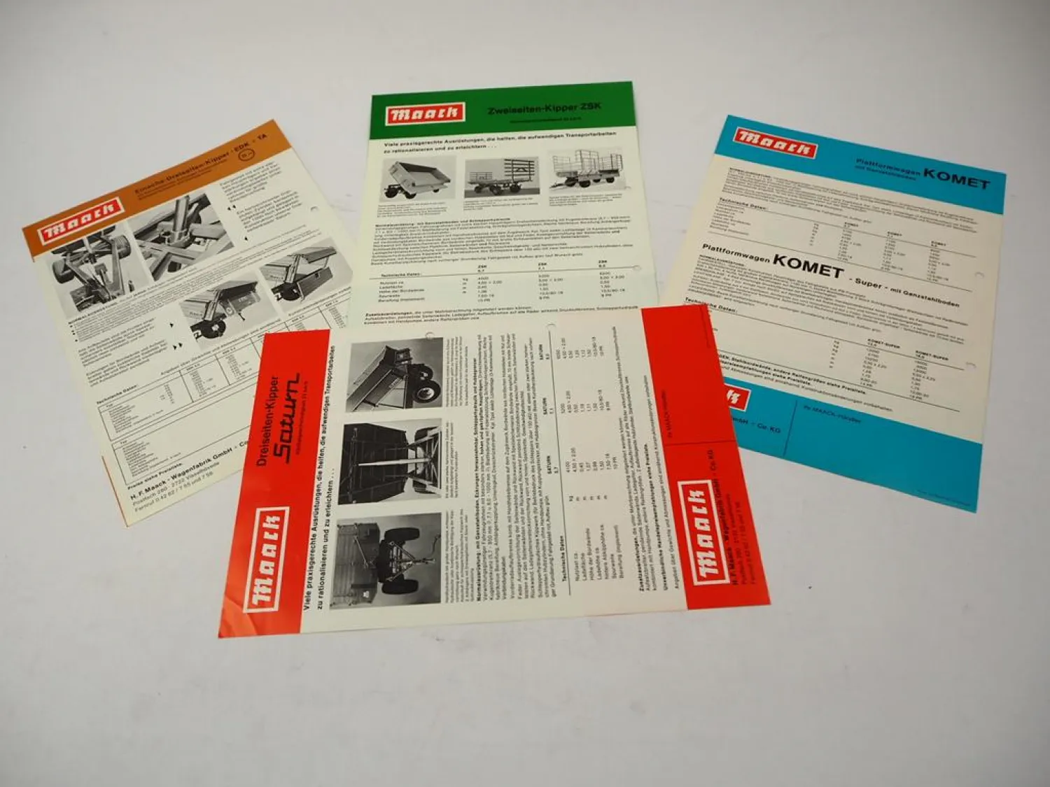 6x Original Prospekte Maack Kipper Plattformwagen Spezialaufbau Ballentransport