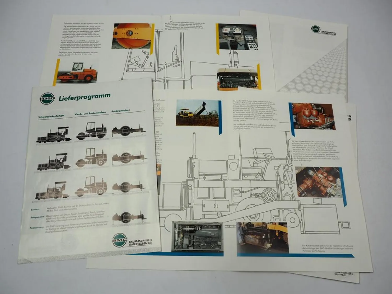 6x Prospekt BMG Baumaschinen Gatersleben Straßenbau Straßenwalzen 1990er Jahre
