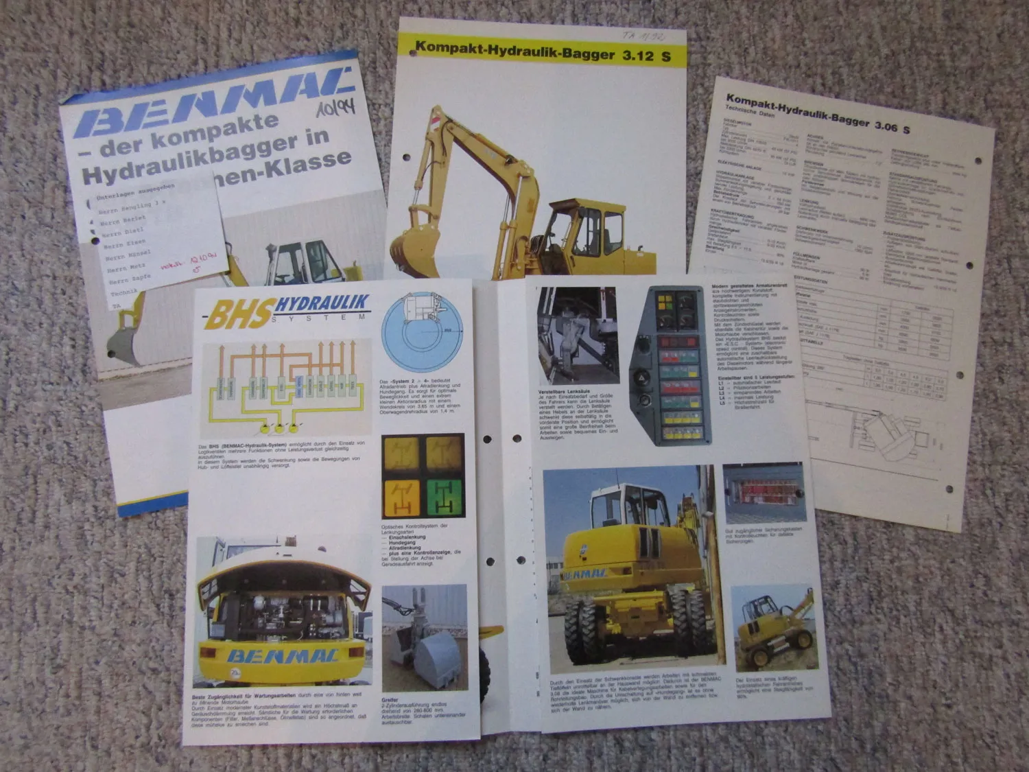 7 Prospekte Benmac Hydraulikabgger 3.07 3.08TB 3.08EX 3.12S + Preisliste 80er J