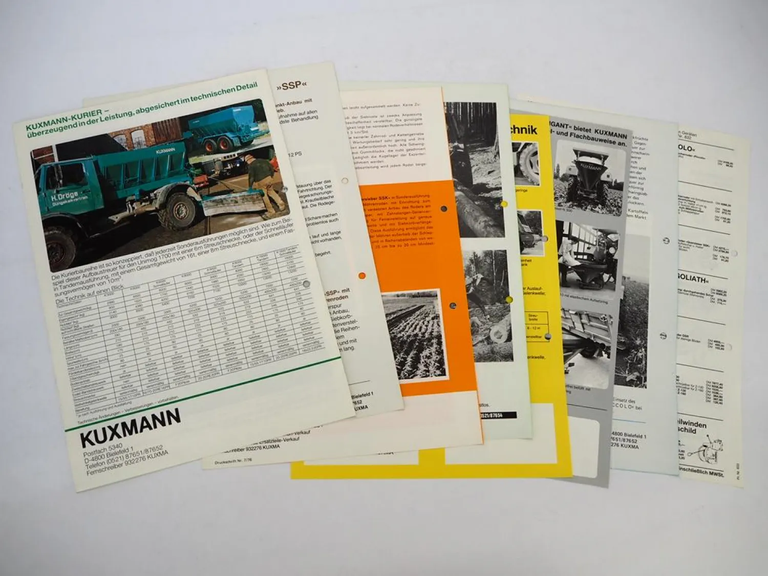 7x Orig. Prospekt Preisliste Kuxmann Landtechnik Düngerstreuer Roder 1970/80er