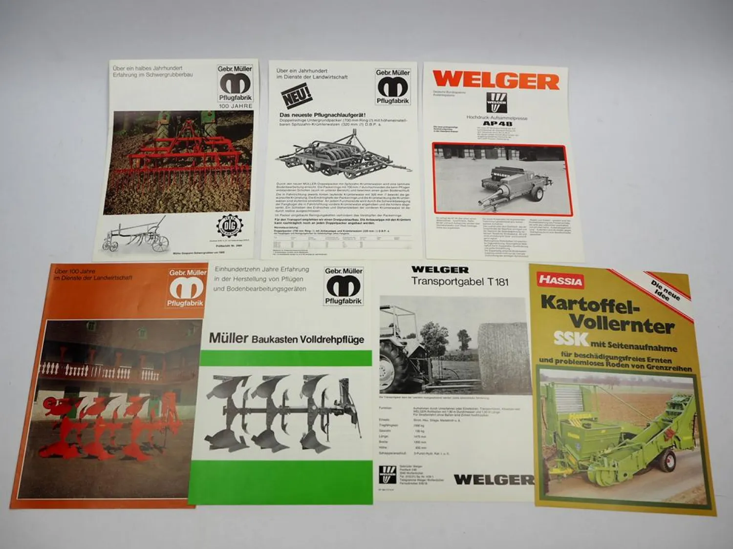 7x Original Prospekt Landtechnik 1970/80er Jahre Hassia Müller Welger