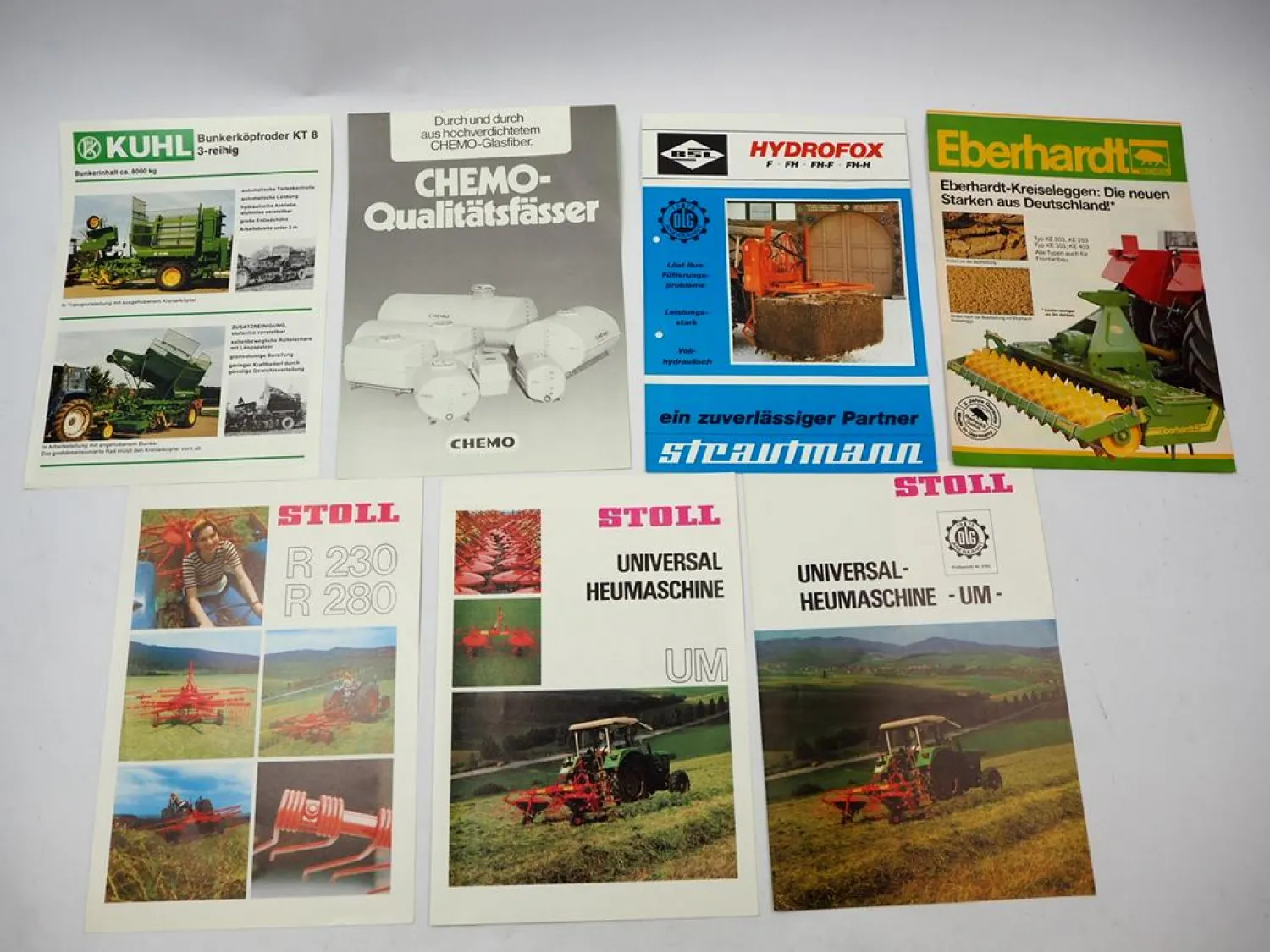 7x Original Prospekt Landtechnik 1970/80er Jahre Stoll Kuhl Eberhardt
