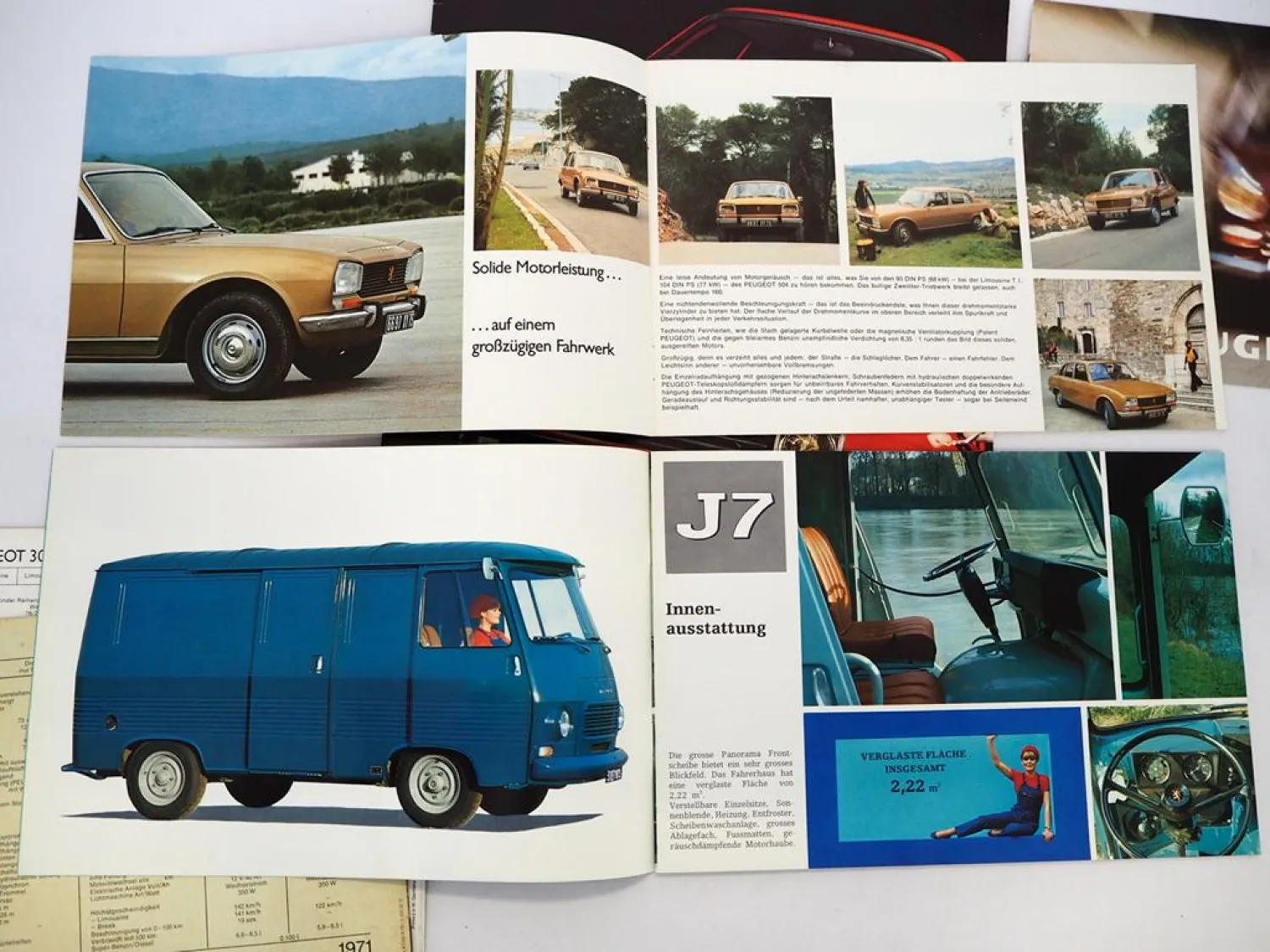 7x Original Prospekt Peugeot 104 204 304 404 504 PKW J7 Nutzfahrzeug 1969/73