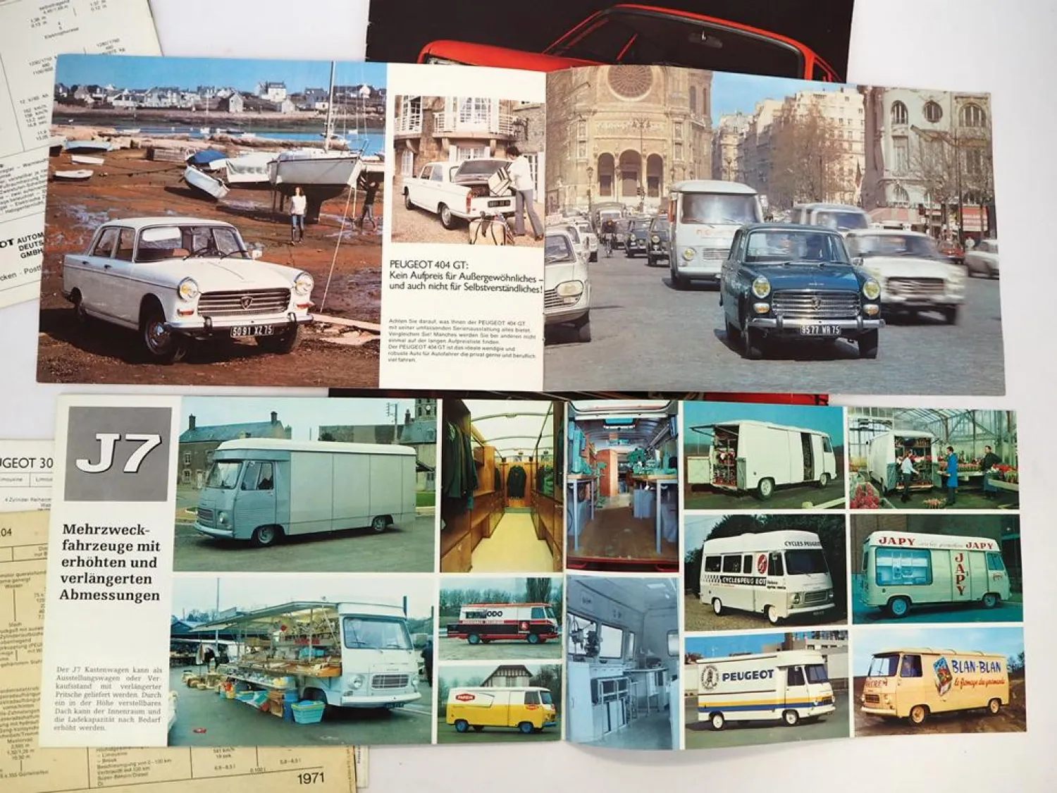 7x Original Prospekt Peugeot 104 204 304 404 504 PKW J7 Nutzfahrzeug 1969/73