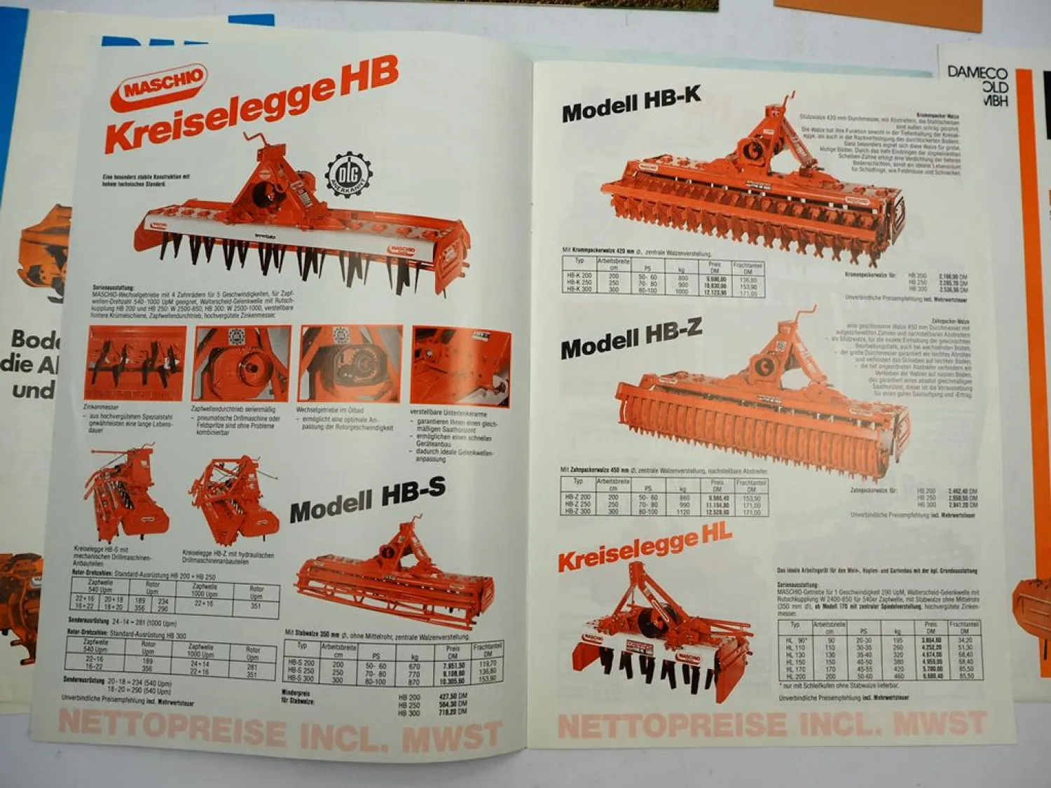 7x Original Prospekt Preisliste Maschio Dameco Bodenfräsen Kreiseleggen 1978