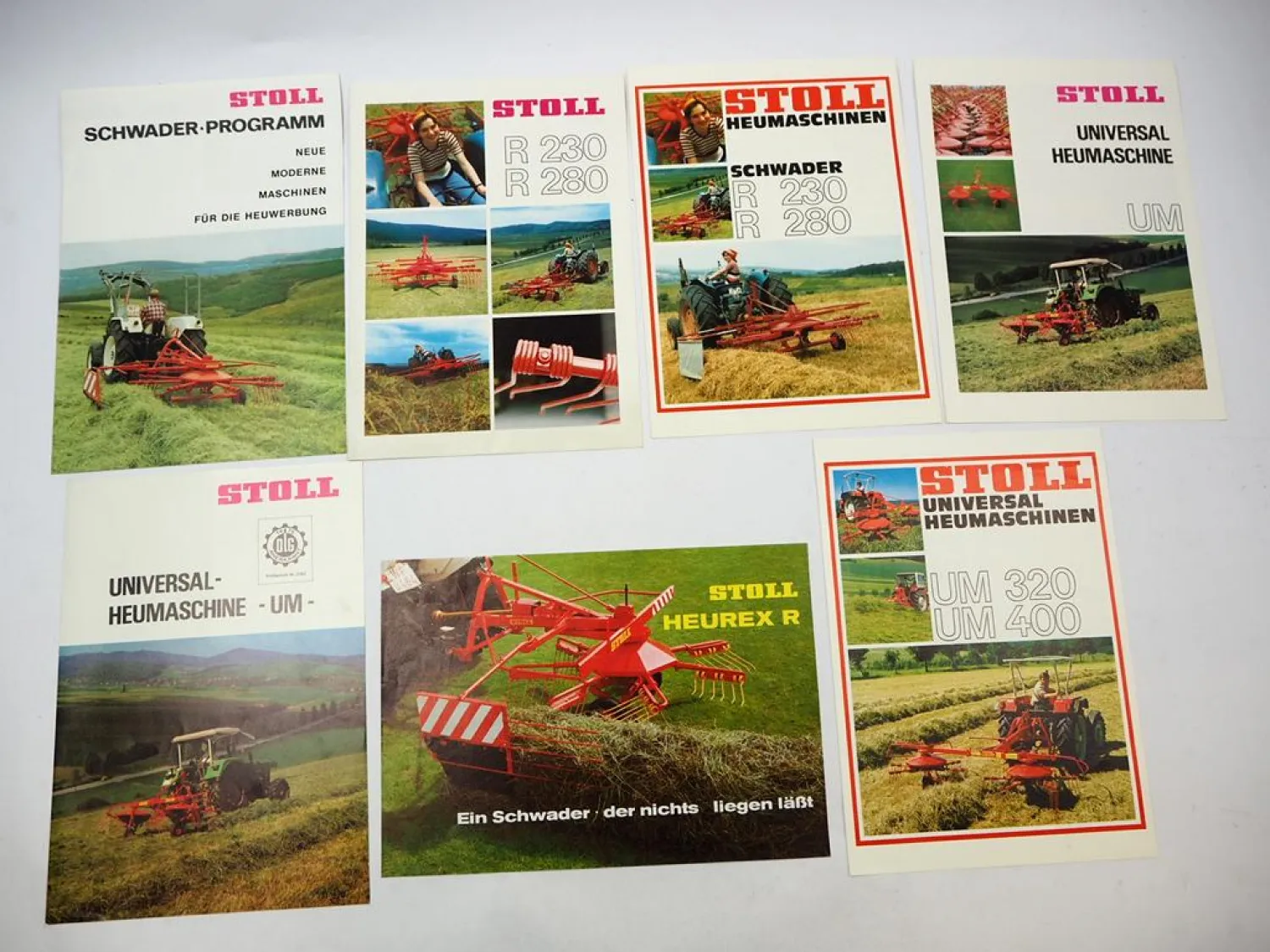 7x Original Prospekt Stoll Landtechnik 1970/80er Jahre Schwader Heumaschine