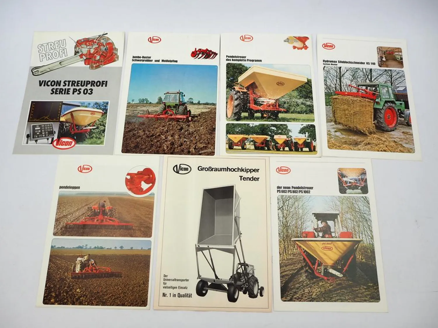 7x Original Prospekt Vicon Landtechnik Düngerstreuer Pendelegge 1970/80er Jahre