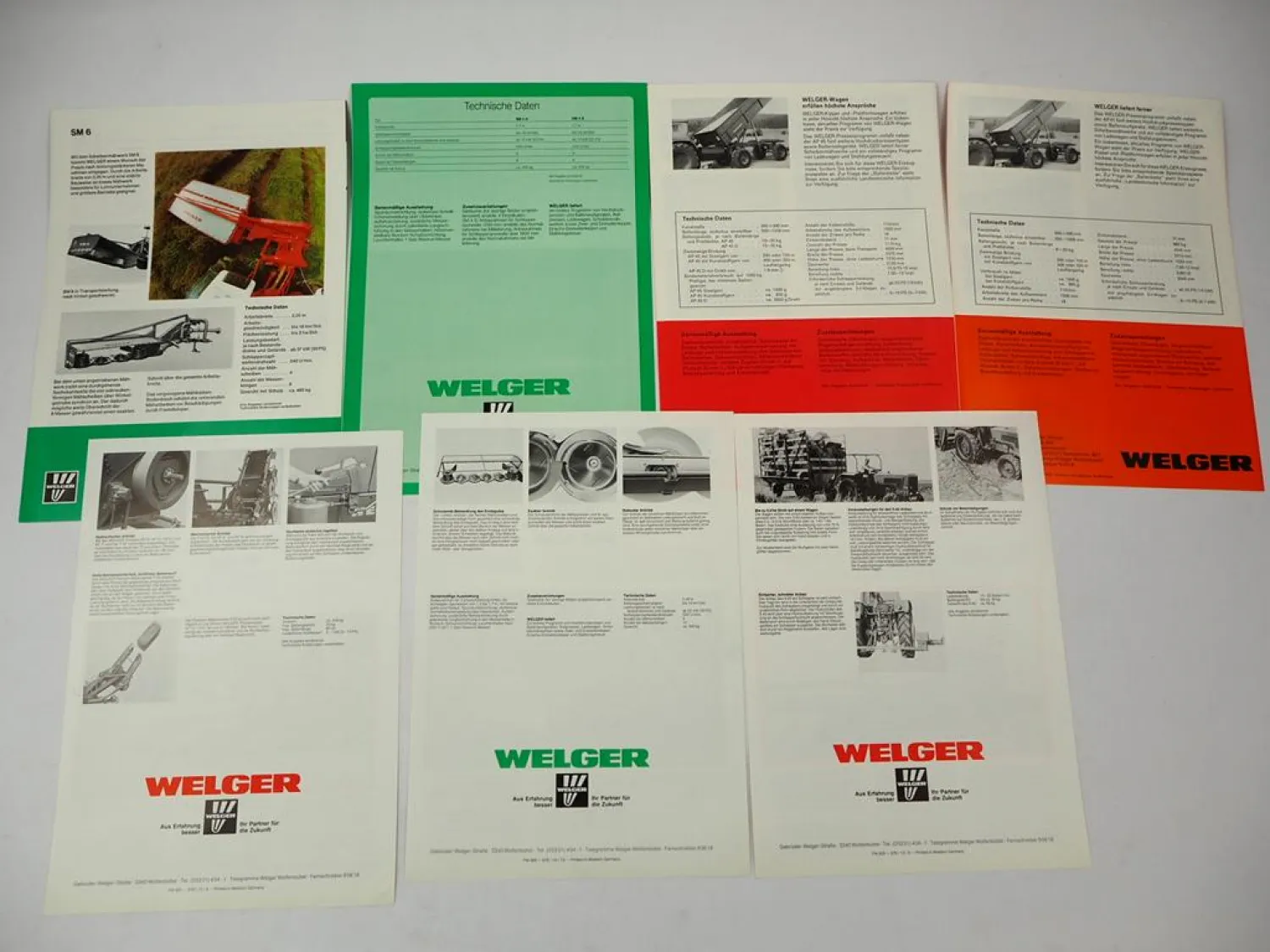 7x Original Prospekt Welger AP Pressen SM Mähwerk S P Ballenwerfer 1970/80er J.