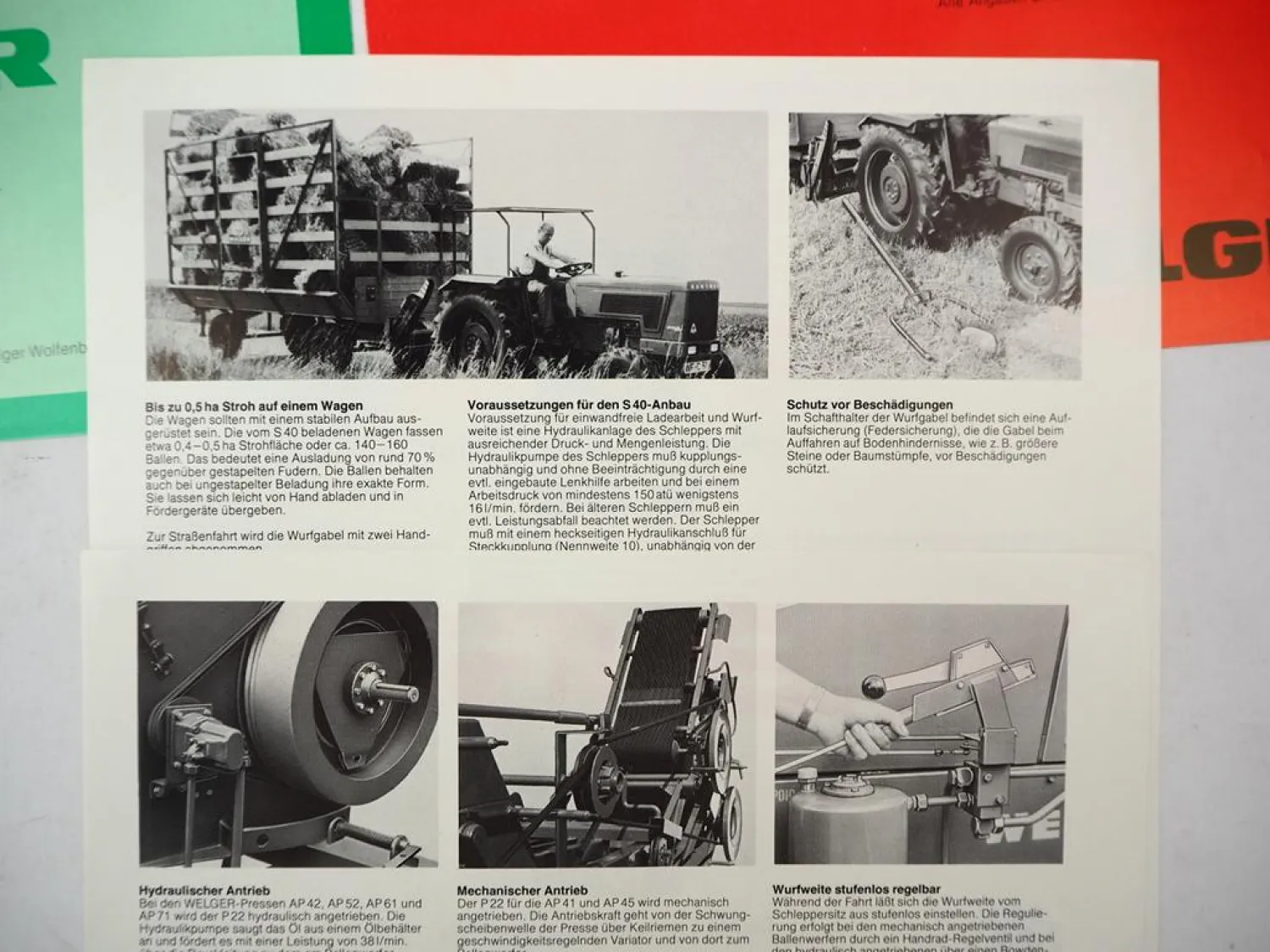 7x Original Prospekt Welger AP Pressen SM Mähwerk S P Ballenwerfer 1970/80er J.