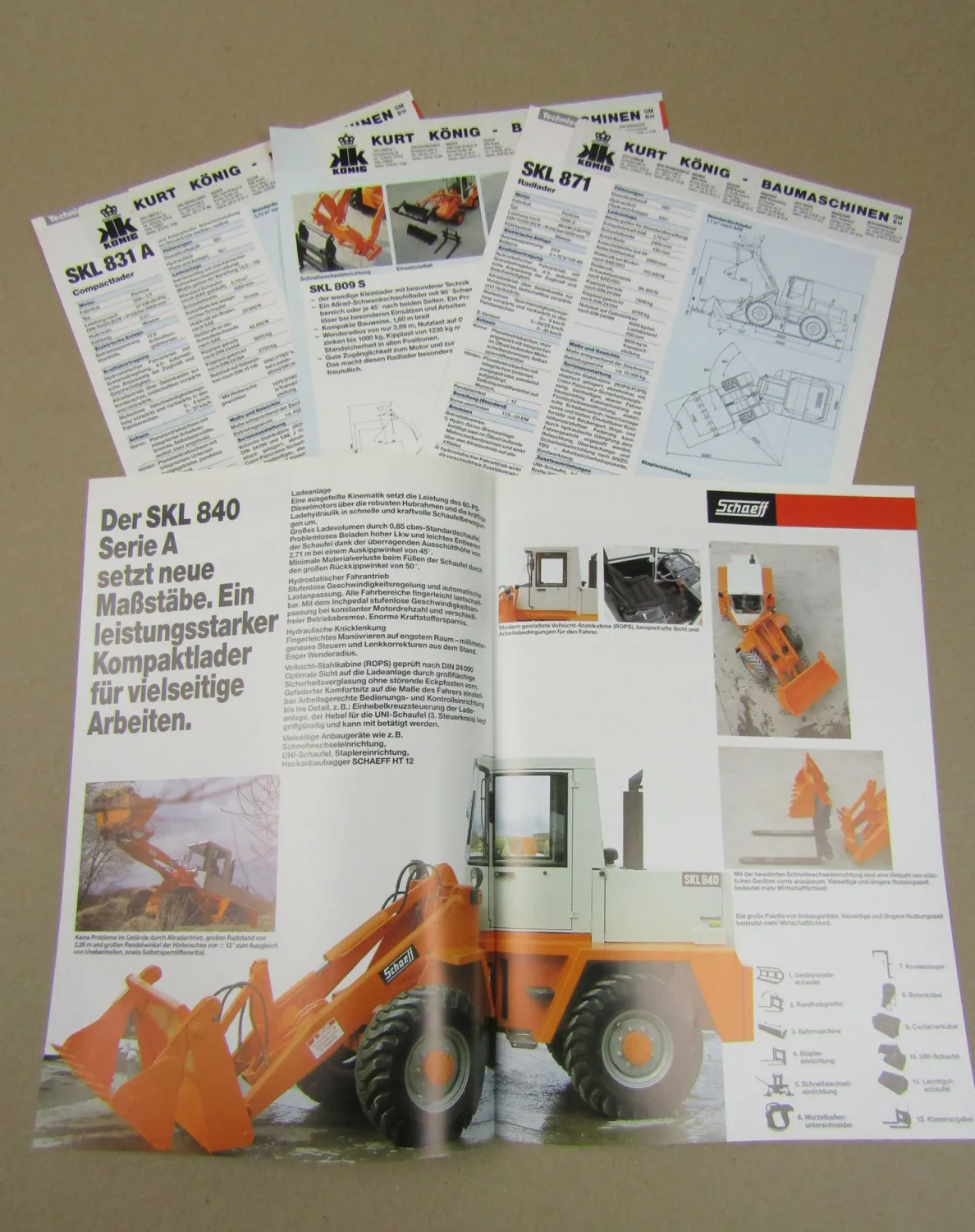 7x Prospekt Schaeff Radlader SKL 831A 809S 871 840A 861A Anbaugeräte HT 7 12