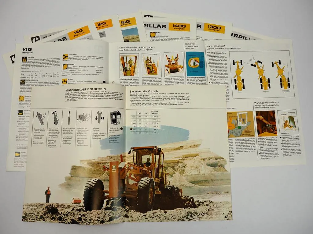 8 Prospekte Caterpillar Motorgrader Serie G 12G bis 140G