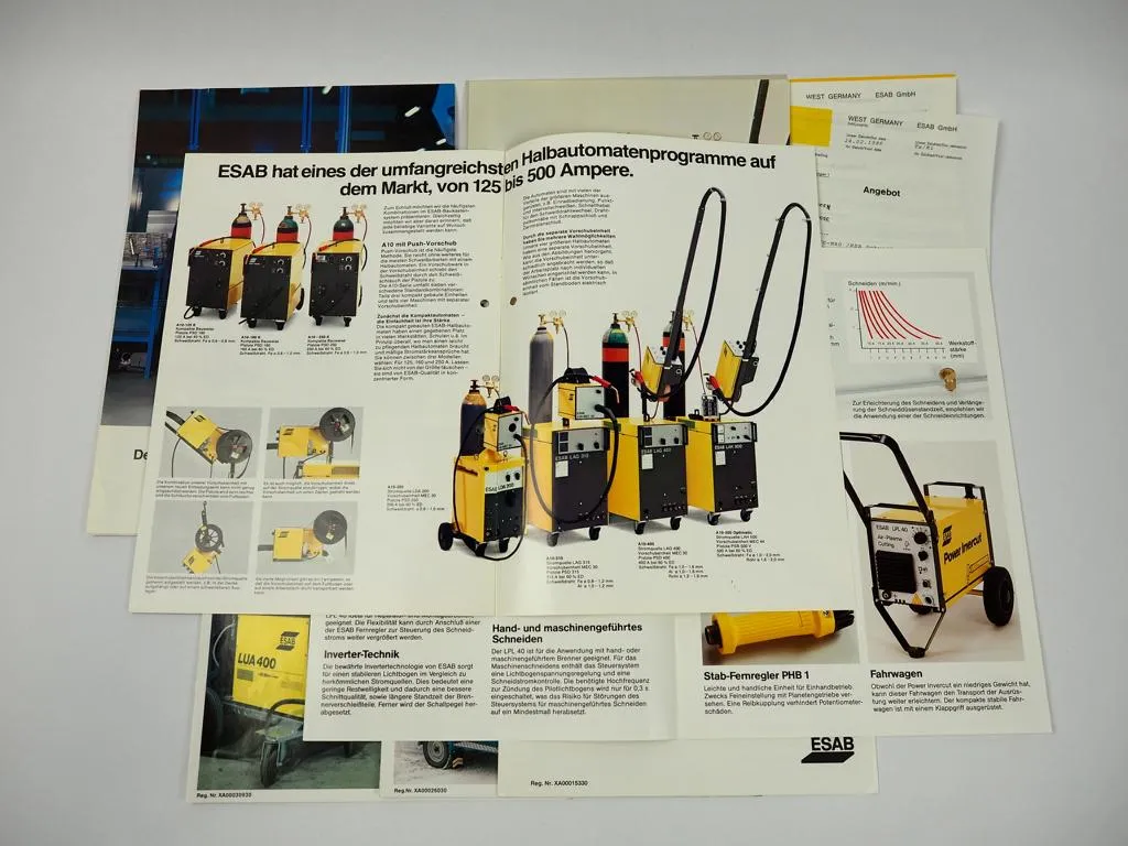 8 Prospekte ESAB A9 A10 LPL40 LUA400 LHH400 Caddy Schweißgeräte Halbautomat
