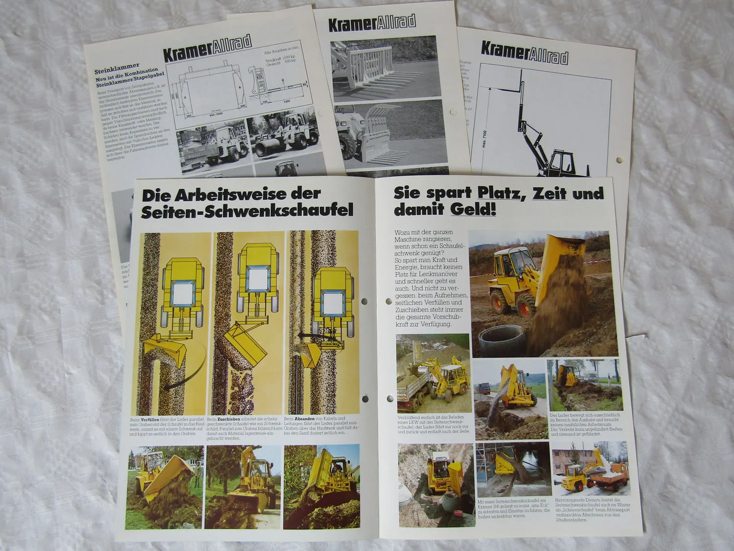 8 Prospekte Kramer Allrad Anbaugeräte Steinklammer Sperrgutgabel Schneepflug