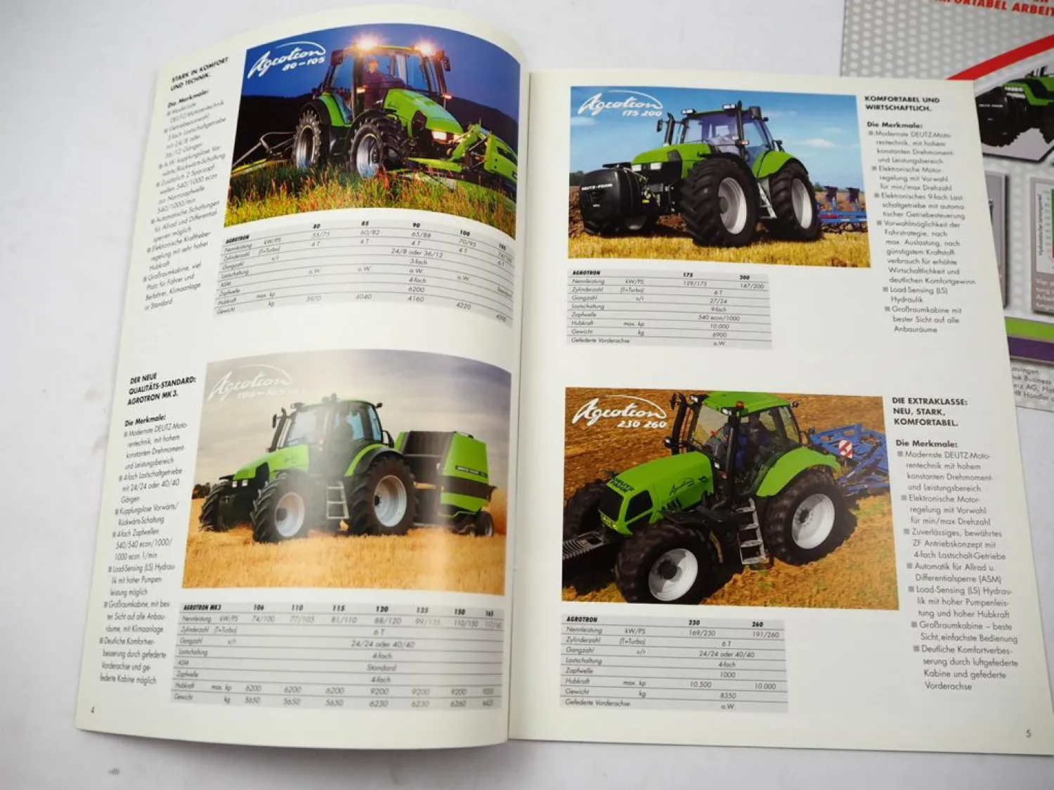 8x Original Prospekt Deutz Fahr Landmaschinen Mähdrescher Traktoren 1990er Jahre