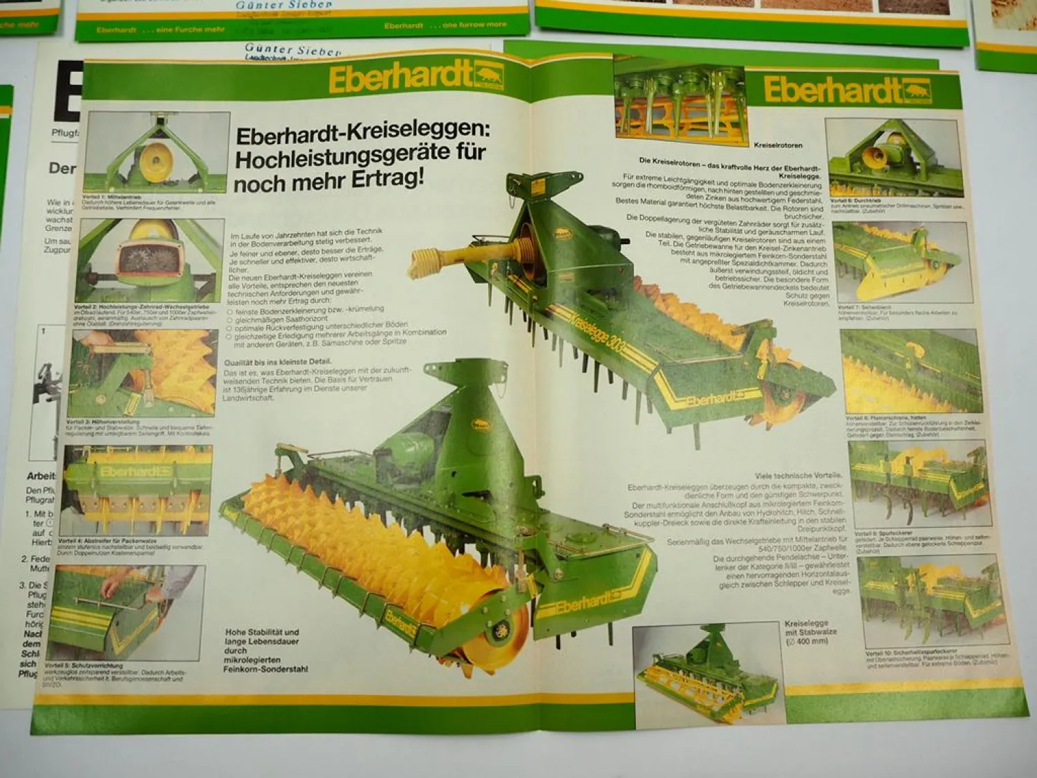 8x Original Prospekt Eberhardt Pflugfabrik Landtechnik Egge Pflug Grubber 1980er