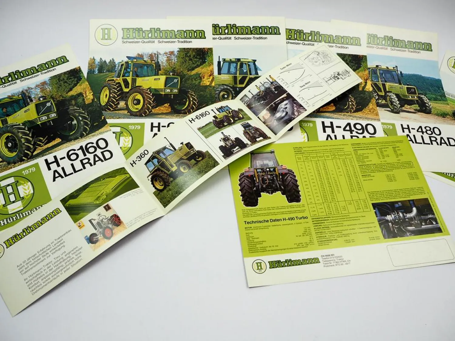 8x Original Prospekt & Flyer Hürlimann H-470 480 490 4110 6130 6160 Traktor 1979/81