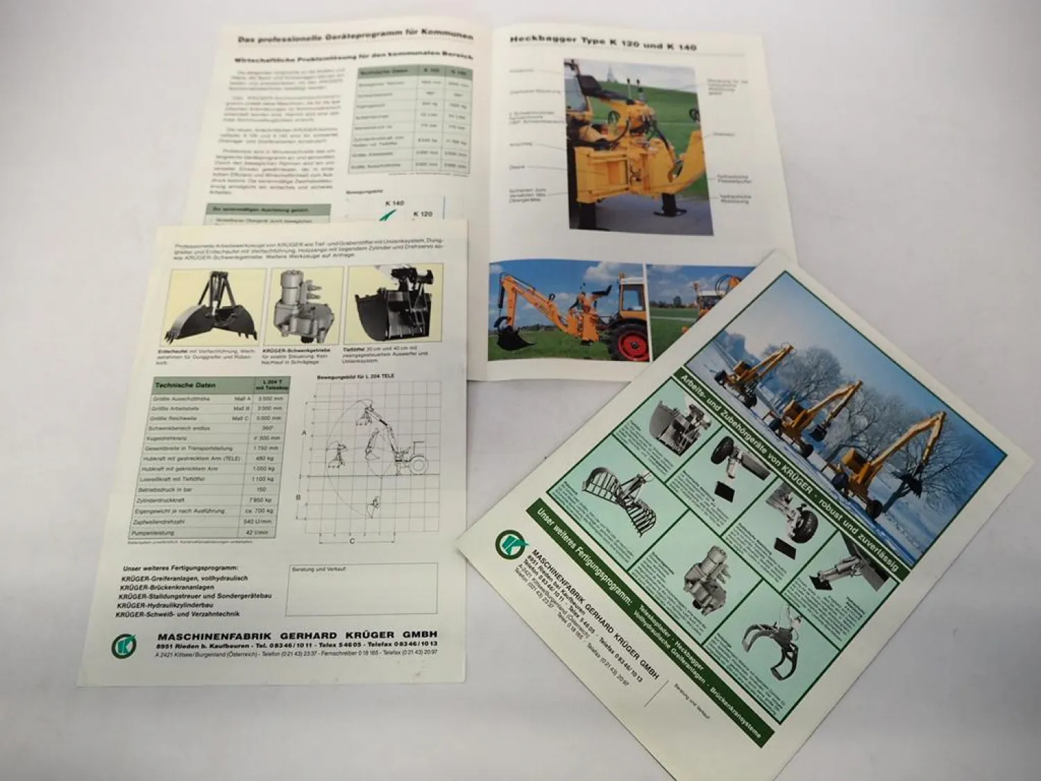 8x Original Prospekt Krüger Anbaugeräte Lader Bagger für Schlepper 1970/80er J.