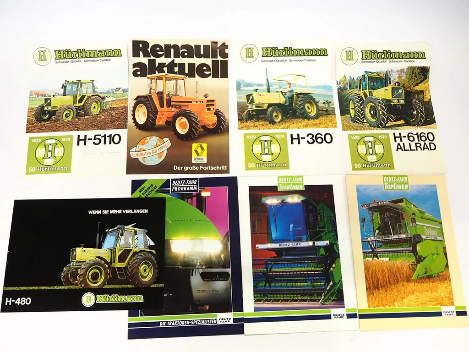 8x Original Prospekt Landtechnik 1980/90er Jahre Hürlimann Renault Deutz Fahr