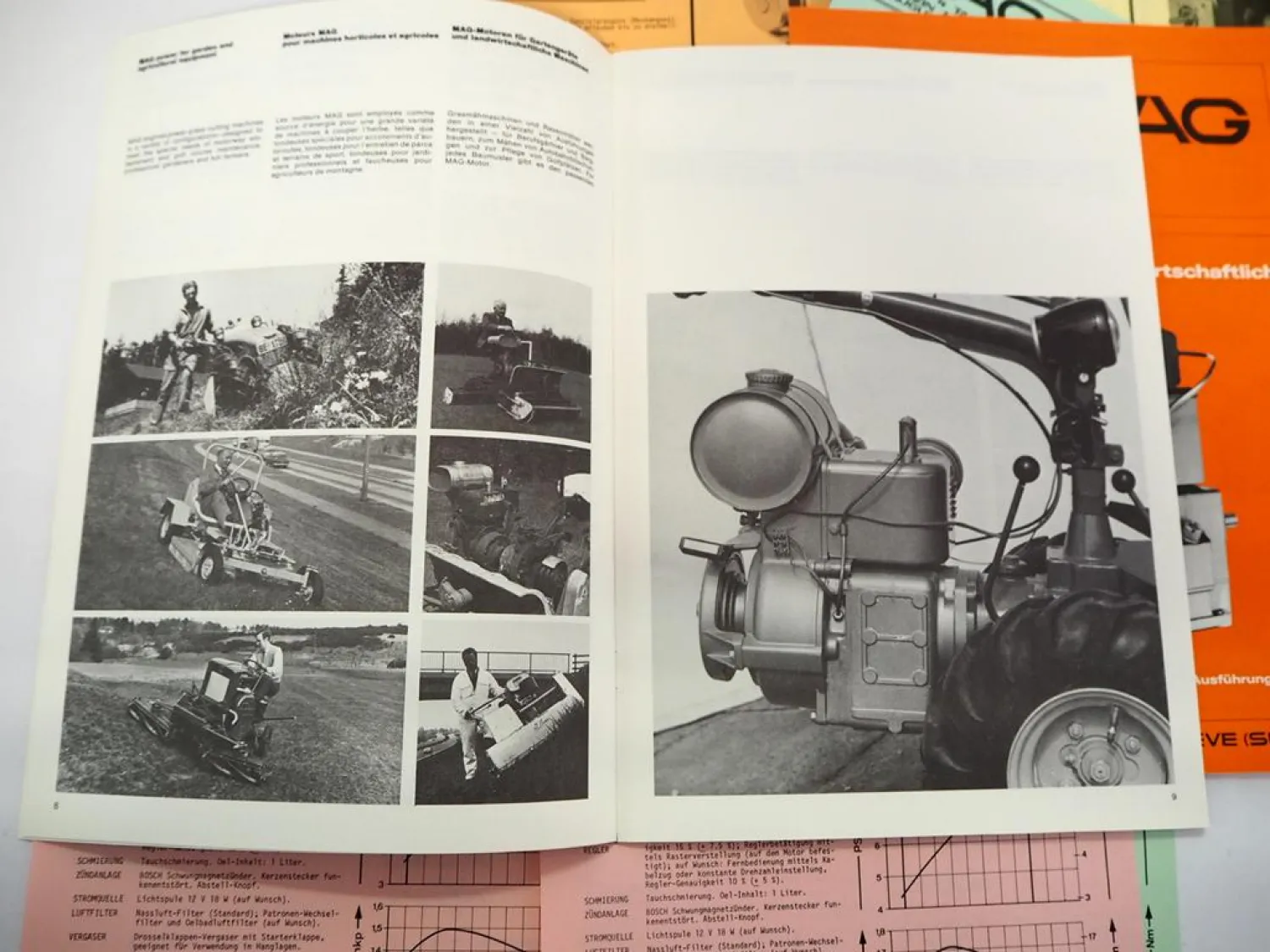 8x Original Prospekt MAG Motor für Landmaschinen Baumaschinen Sportfahrzeug Boot