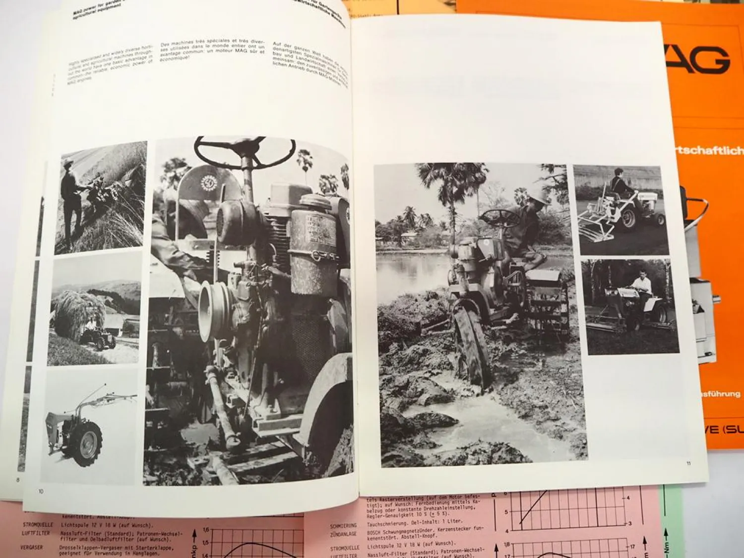 8x Original Prospekt MAG Motor für Landmaschinen Baumaschinen Sportfahrzeug Boot