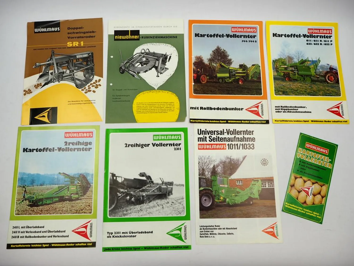 8x Original Prospekt Niewöhner Wühlmaus Erntemaschinen 1970/80er Jahre