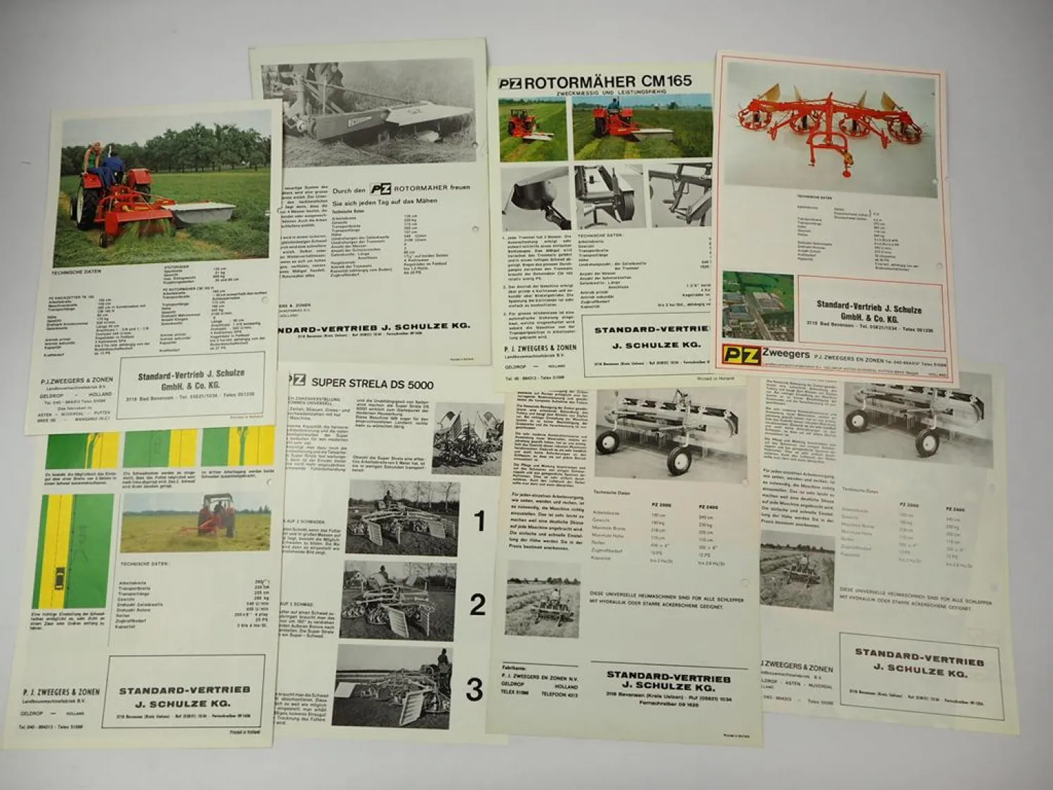 8x Original Prospekt PZ Zweegers Landtechnik Mäher Heuer Zetter 1970er Jahre