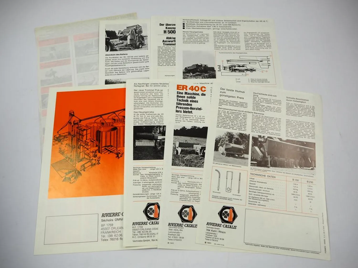 8x Original Prospekt Rivierre Casalis Landtechnik Presse Häcksler 1960/70er J.
