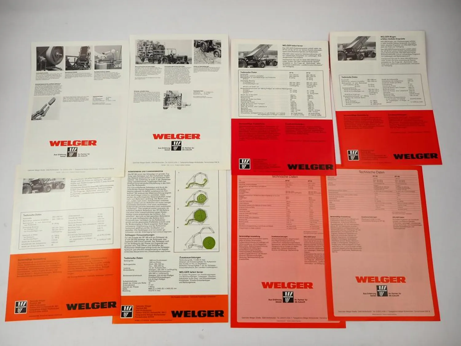 8x Original Prospekt Welger AP RP Pressen S P Ballenwerfer 1970/80er Jahre