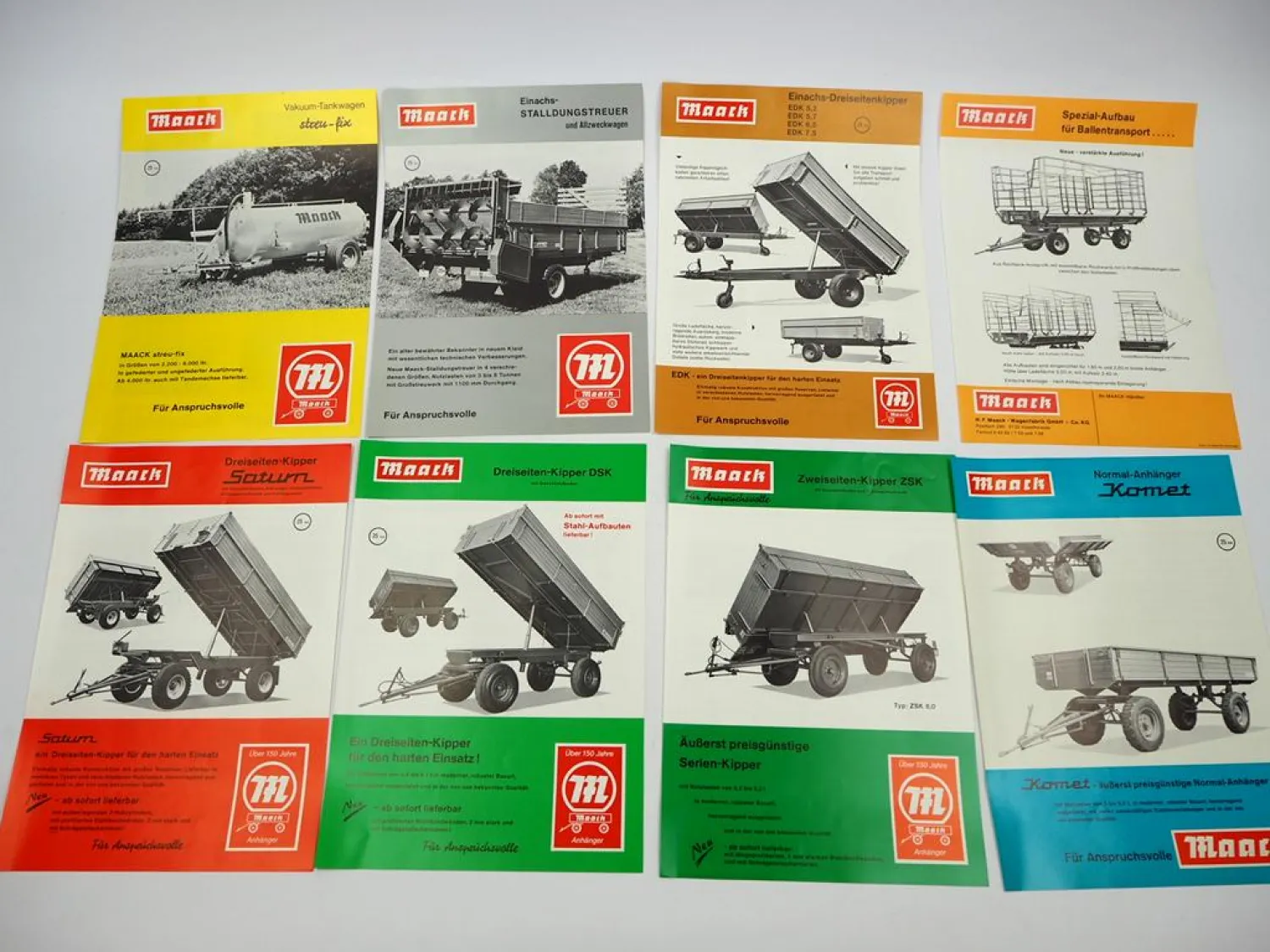 8x Prospekt Mappe Preisliste Maack Landtechnik Anhänger Kipper Tankwagen ca.1978