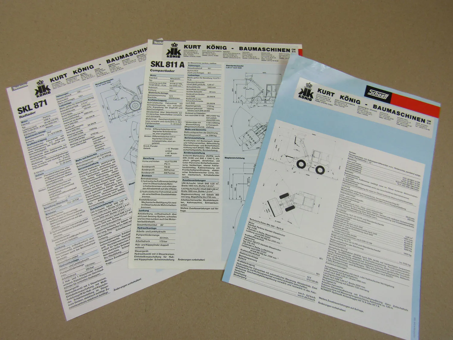 8x Prospekt Schaeff SKL 809 811 840 861 871 Radlader HT12 und Greifer