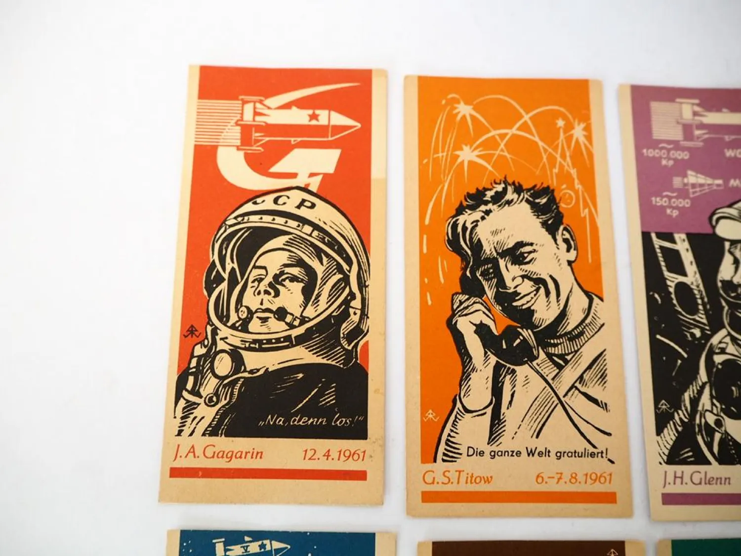 8x Werbung DDR Sparkasse Kosmonauten CCCP USA 1964/65 DEWAG Berlin