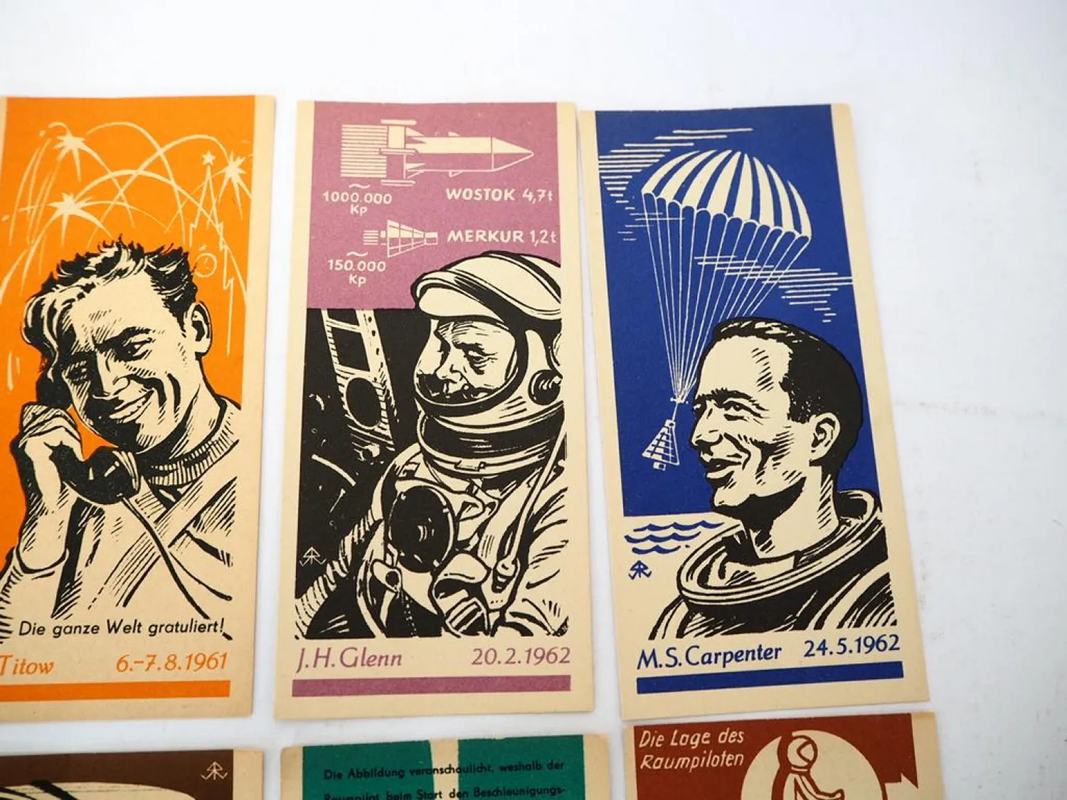 8x Werbung DDR Sparkasse Kosmonauten CCCP USA 1964/65 DEWAG Berlin