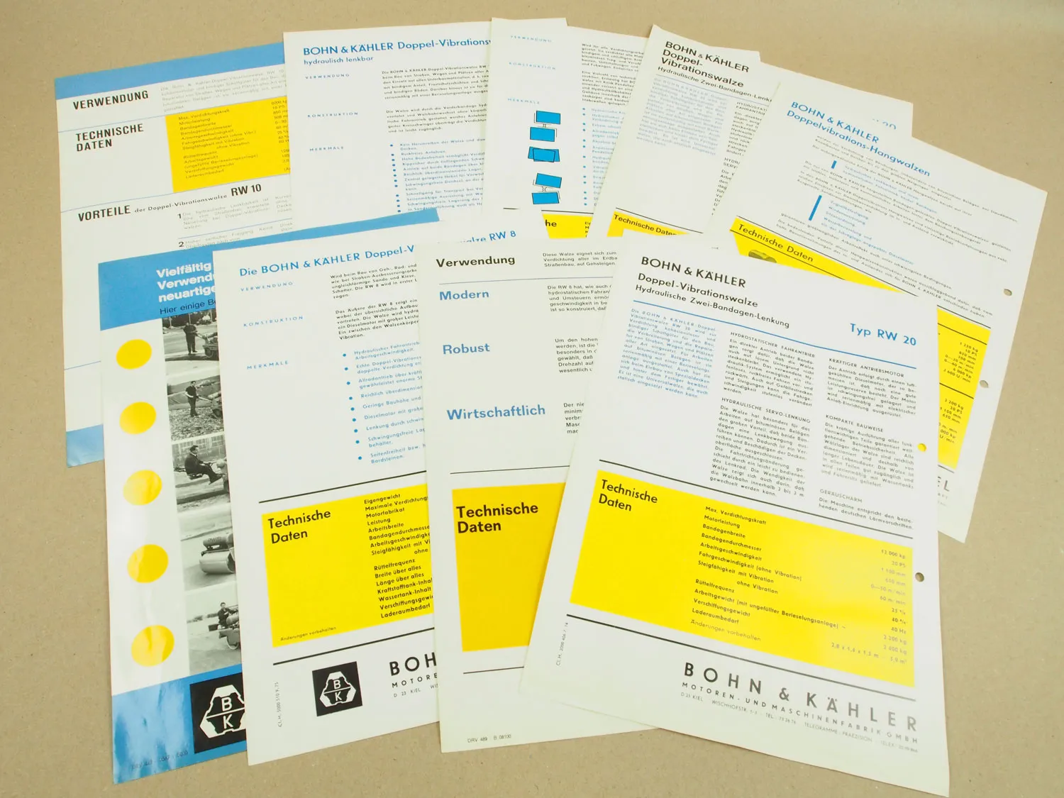 9 Prospekte Bohn & Kähler Vibrationswalzen RW 7 8 10 15 20 Hangwalzen 60/70er Ja