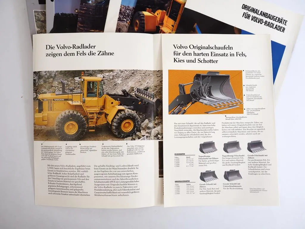9 Prospekte Volvo BM Radlader L90 - L220E von 80/90er Jahren