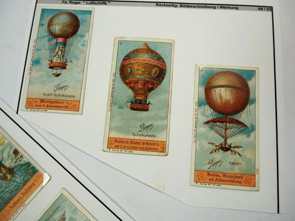 9 Sammelbilder Kaufmannsbilder Rüger Kakao Schokolade Luftschiff Ballon Zeppelin
