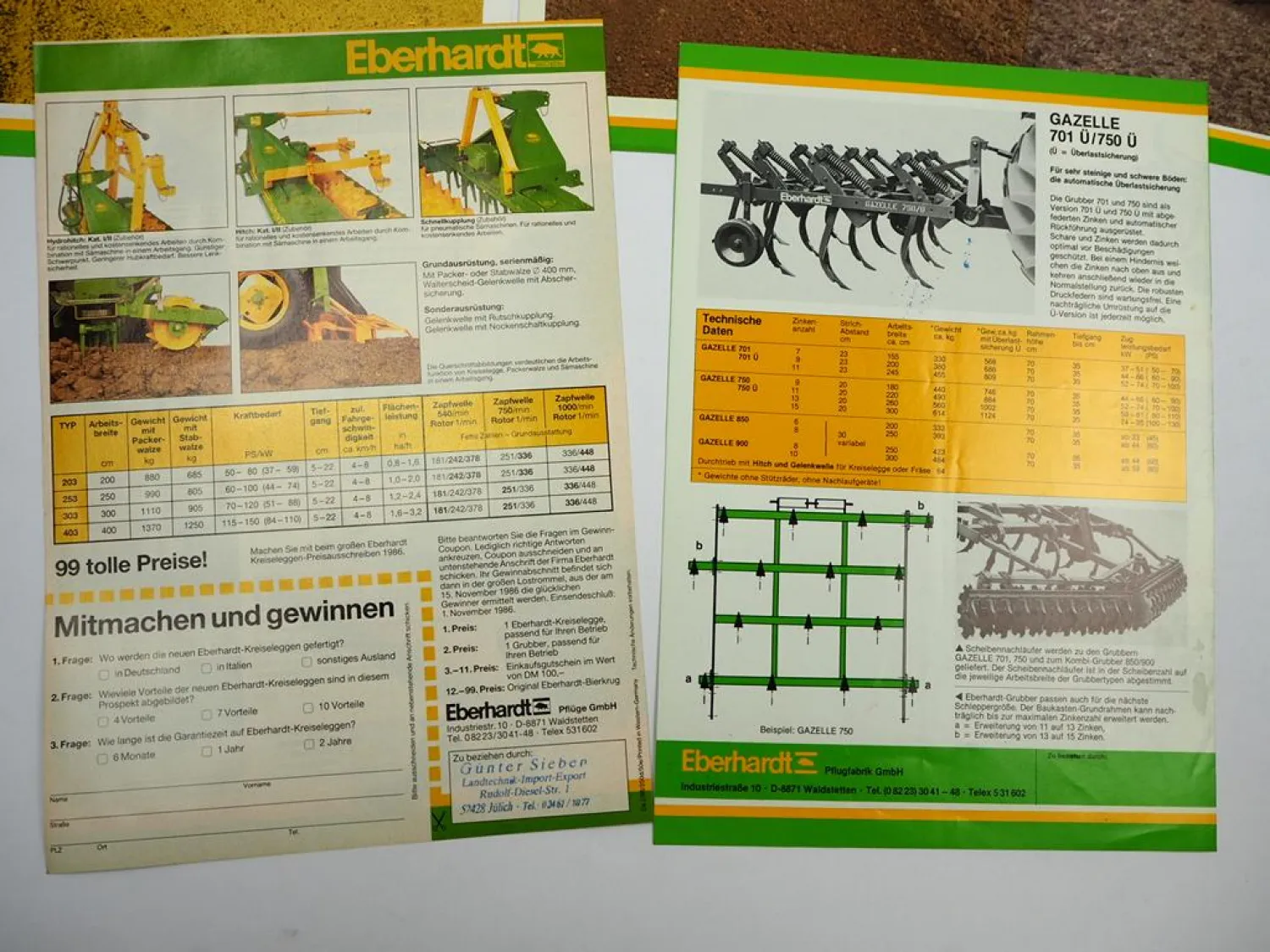 9x Original Prospekt Eberhardt Pflugfabrik Landtechnik Egge Pflug Walzen 1980er