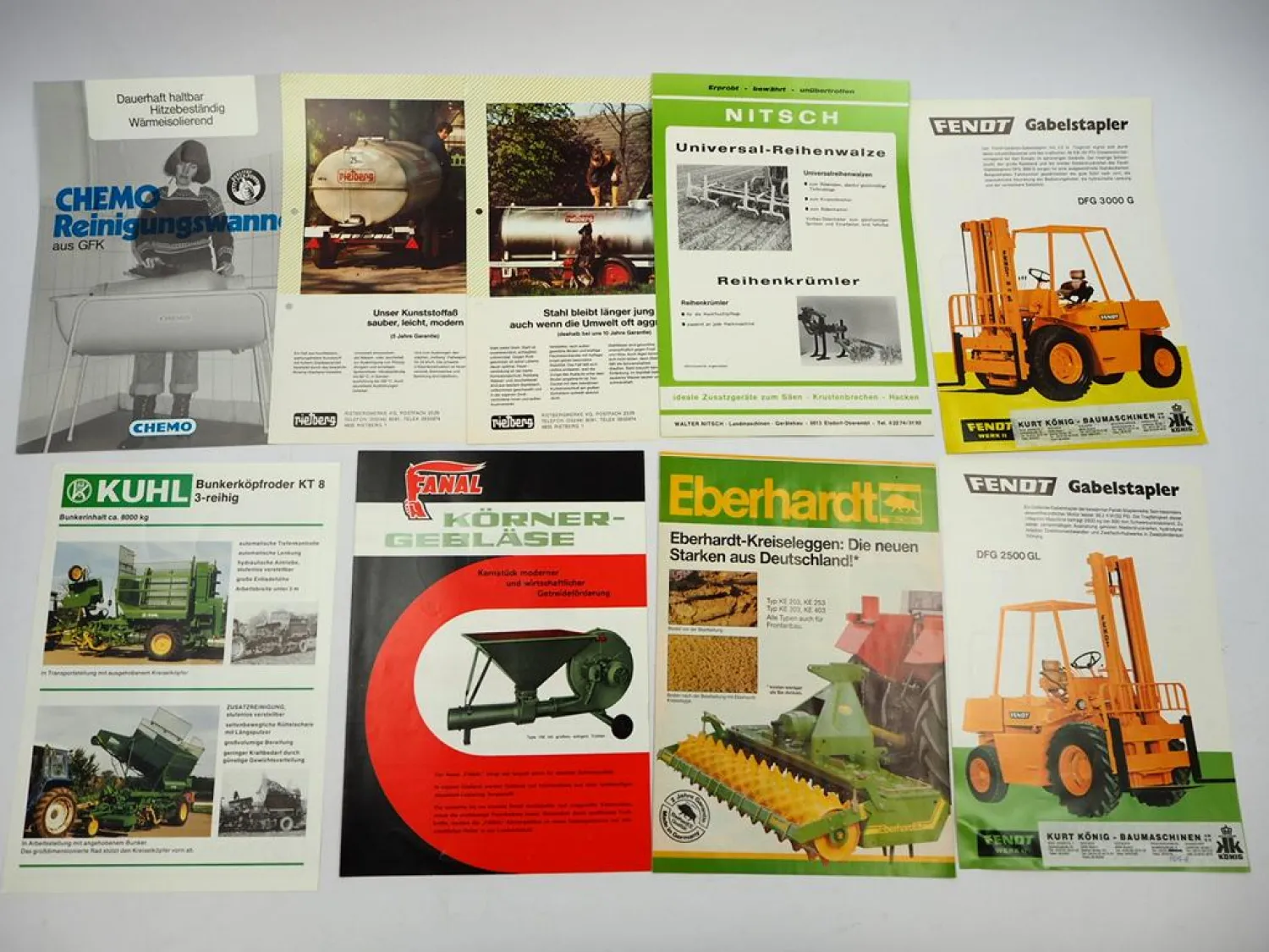 9x Original Prospekt Landtechnik 1970/80er Jahre Fendt Eberhardt Kuhl Nitsch