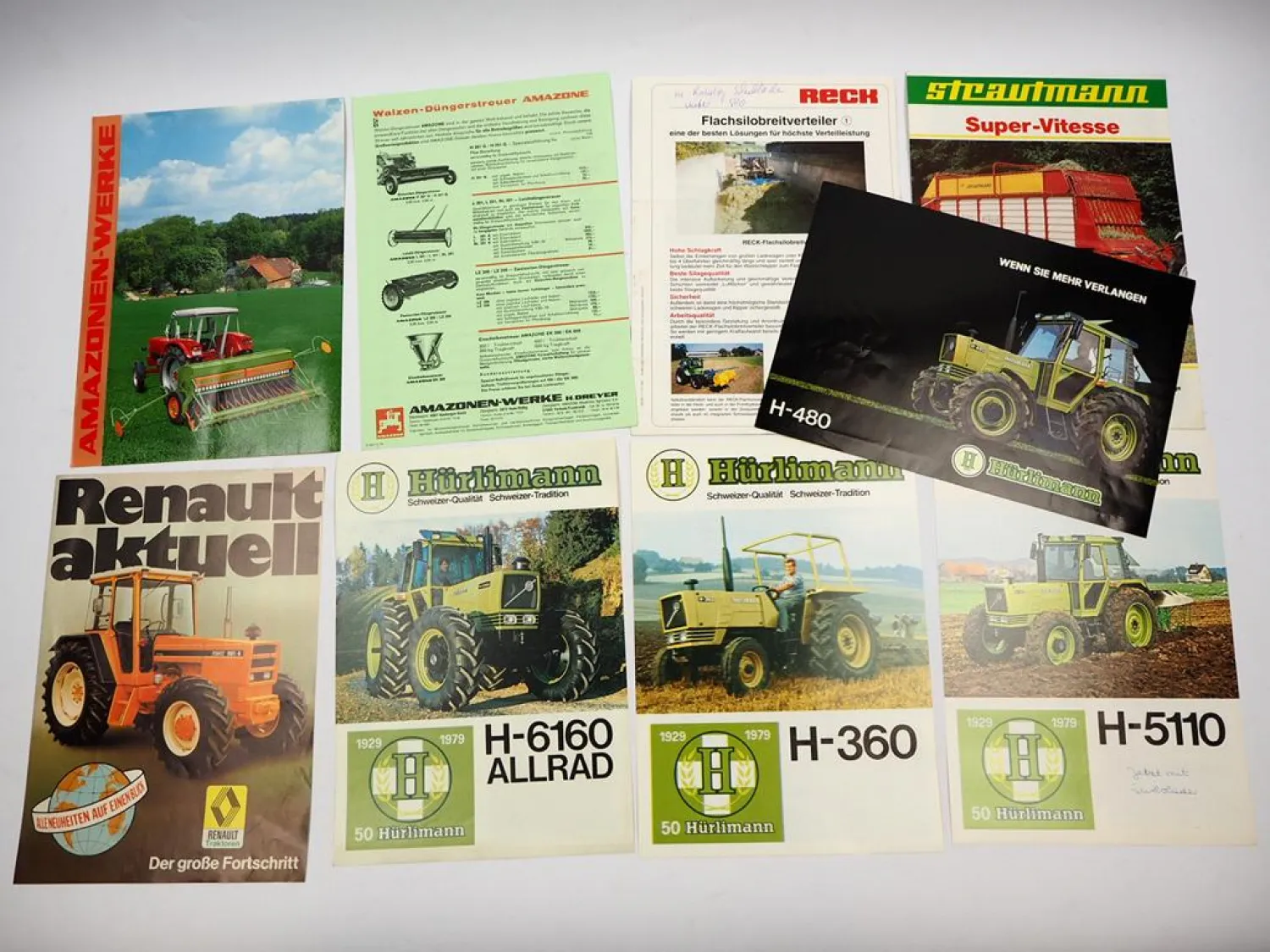 9x Original Prospekt Landtechnik 1970/80er Jahre Hürlimann Renault Amazone