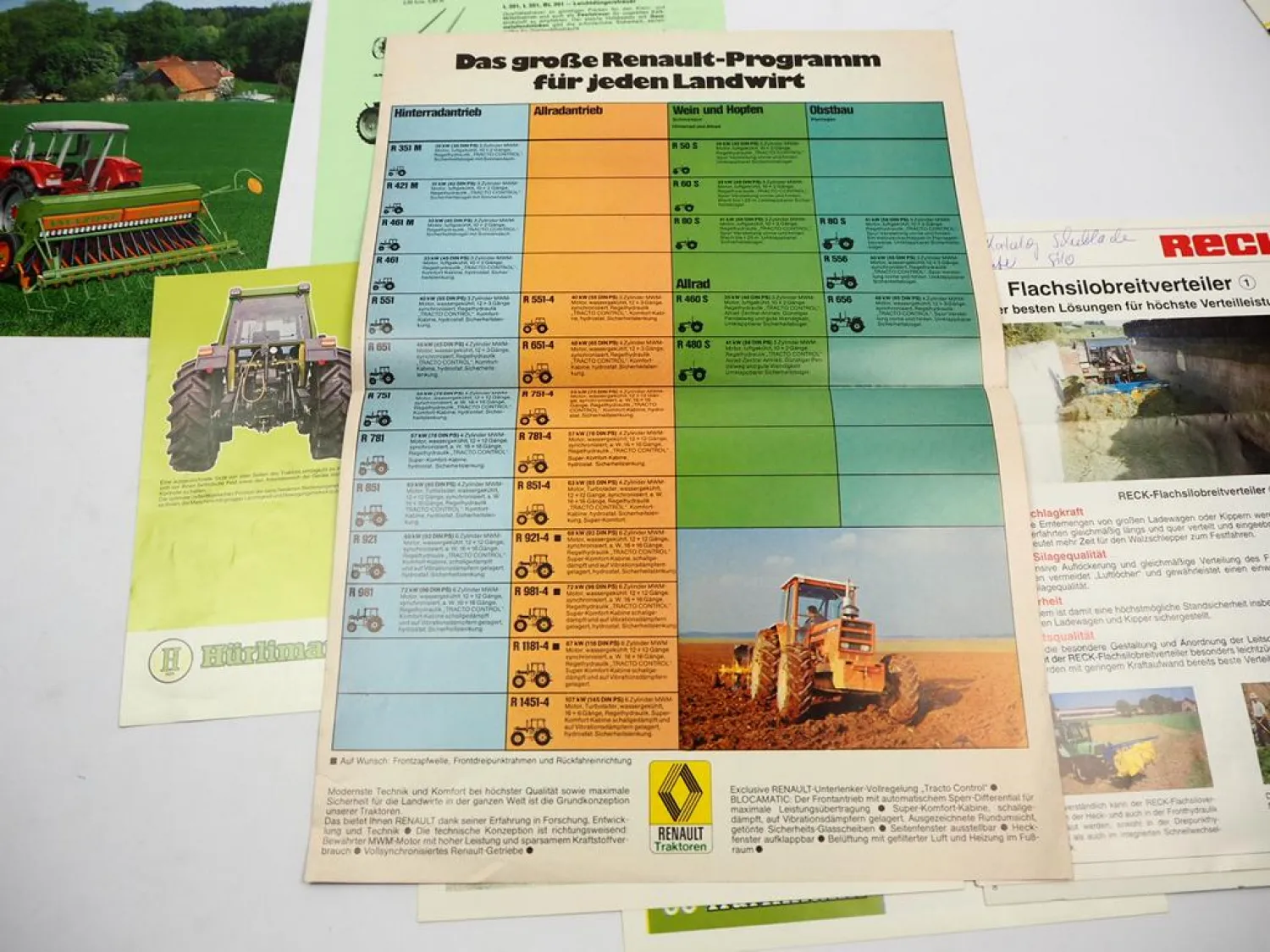 9x Original Prospekt Landtechnik 1970/80er Jahre Hürlimann Renault Amazone
