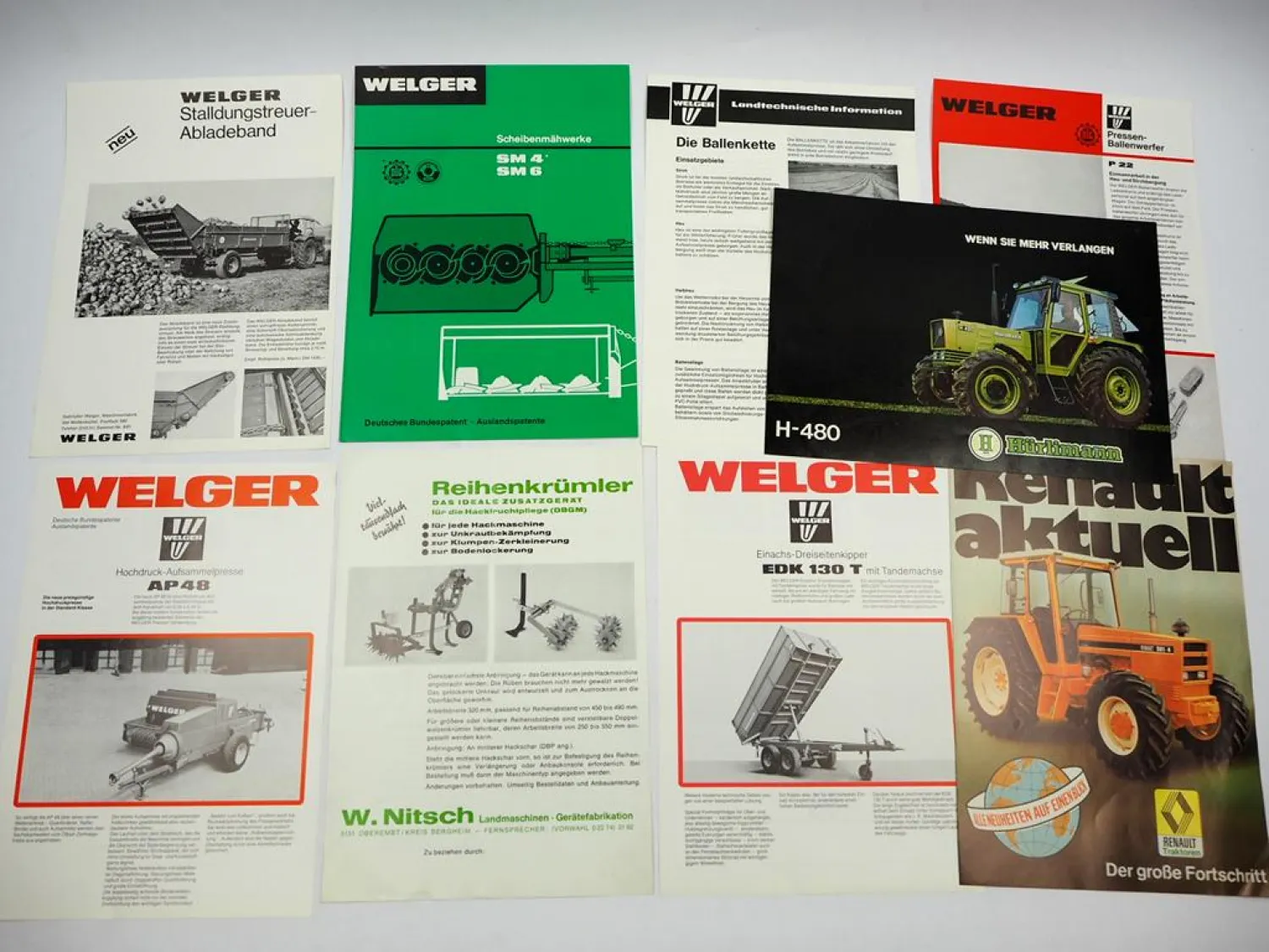 9x Original Prospekt Landtechnik 1970/80er Jahre Hürlimann Renault Welger