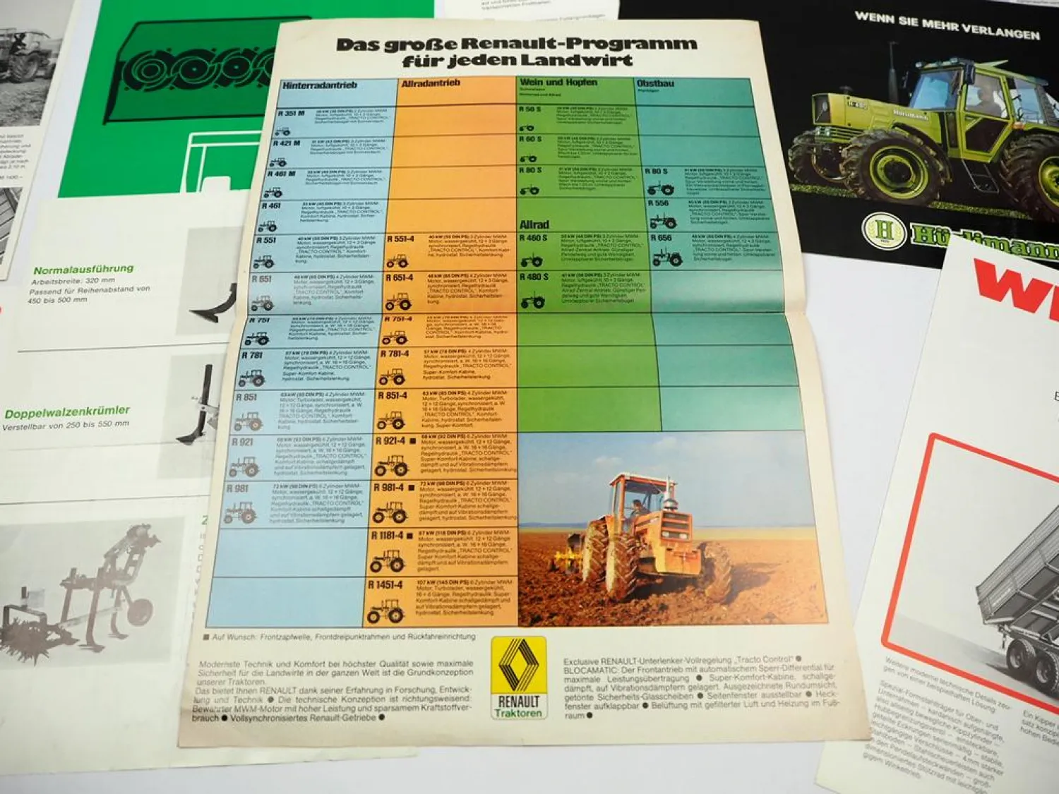 9x Original Prospekt Landtechnik 1970/80er Jahre Hürlimann Renault Welger