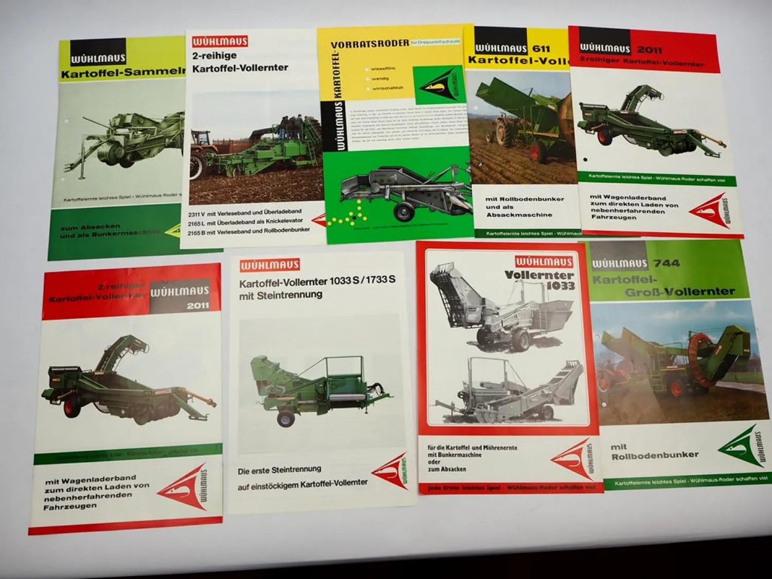 9x Original Prospekt Niewöhner Wühlmaus Kartoffel Erntemaschinen 1970er J.