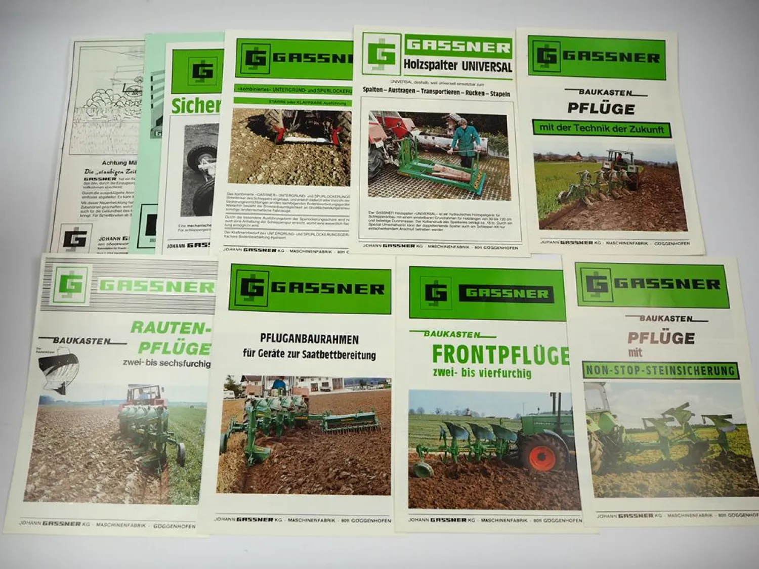 9x Original Prospekt Preisliste Anschreiben Mappe Gassner Pflüge 1984/85