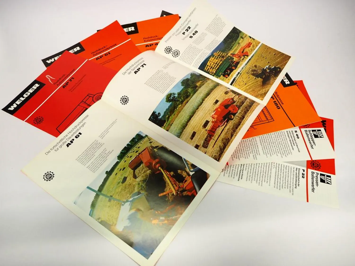 9x Original Prospekt Welger Pressen Ballenwerfer Landtechnik 1970/80er Jahre